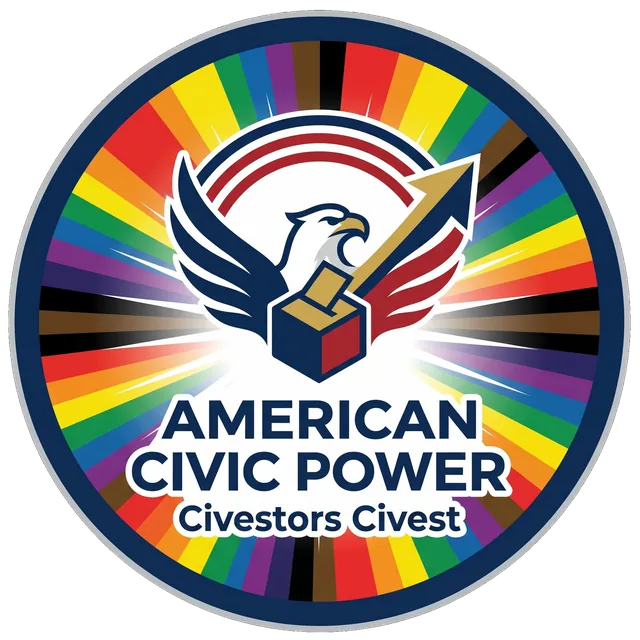 American Civic Power logo: an eagle casting a ballot, ringed by rays of color